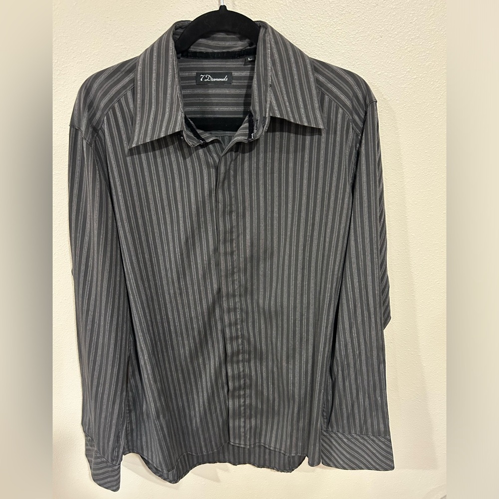 7 Diamonds Shirt Mens L Gray Cotton Long Sleeve Button Up (C)